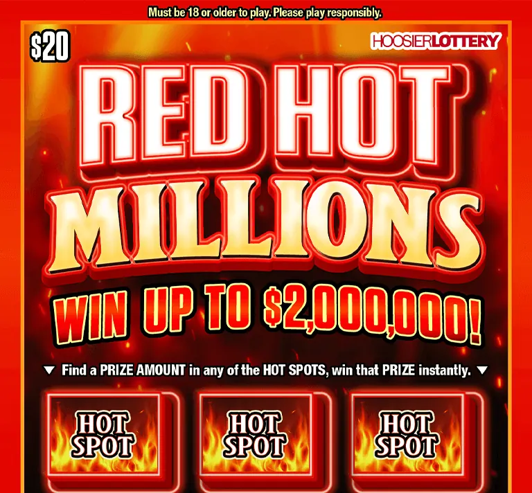 Red Hot Millions $20 Indiana scratch-off ticket