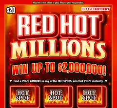 Red Hot Millions $20 scratch-off ticket