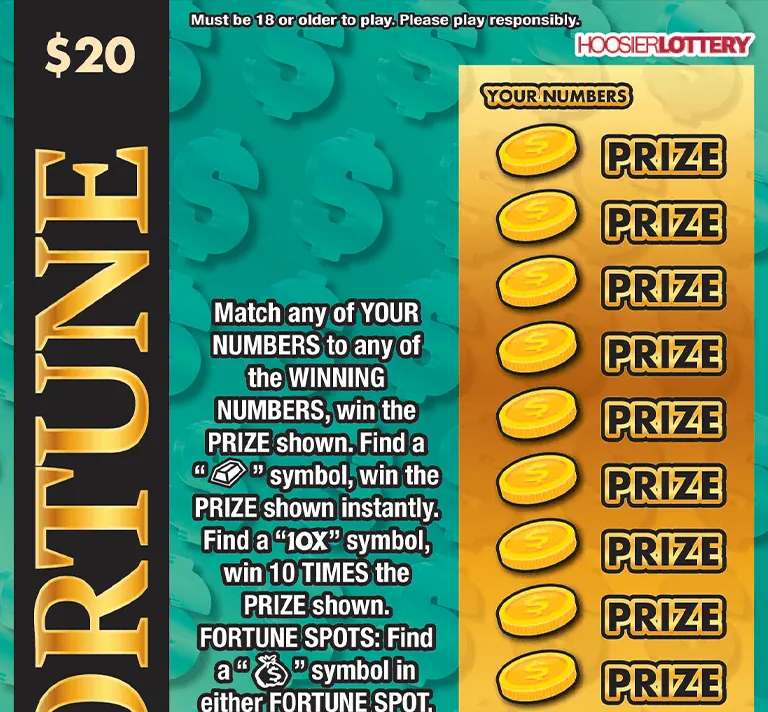 $500,000 Fortune $20 Indiana scratch-off ticket