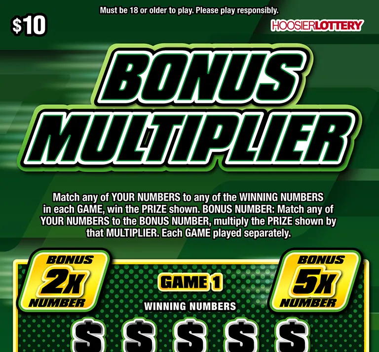 Bonus Multiplier $10 Indiana scratch-off ticket