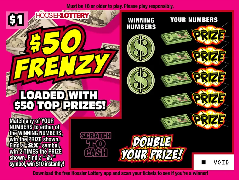 $50 Frenzy $1 Indiana scratch-off ticket