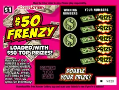 $50 Frenzy $1 scratch-off ticket