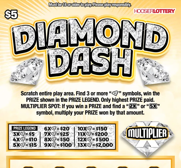 Diamond Dash $5 Indiana scratch-off ticket