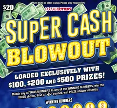 Super Cash Blowout $20 scratch-off ticket