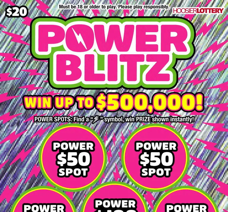 Power Blitz $20 Indiana scratch-off ticket