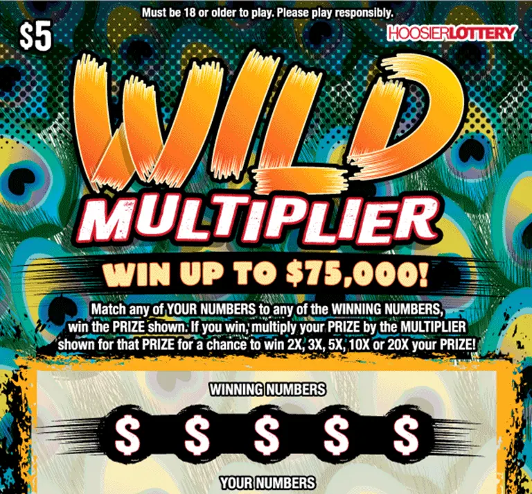 Wild Multiplier $5 Indiana scratch-off ticket