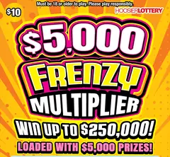 $5,000 Frenzy Multiplier $10 scratch-off ticket