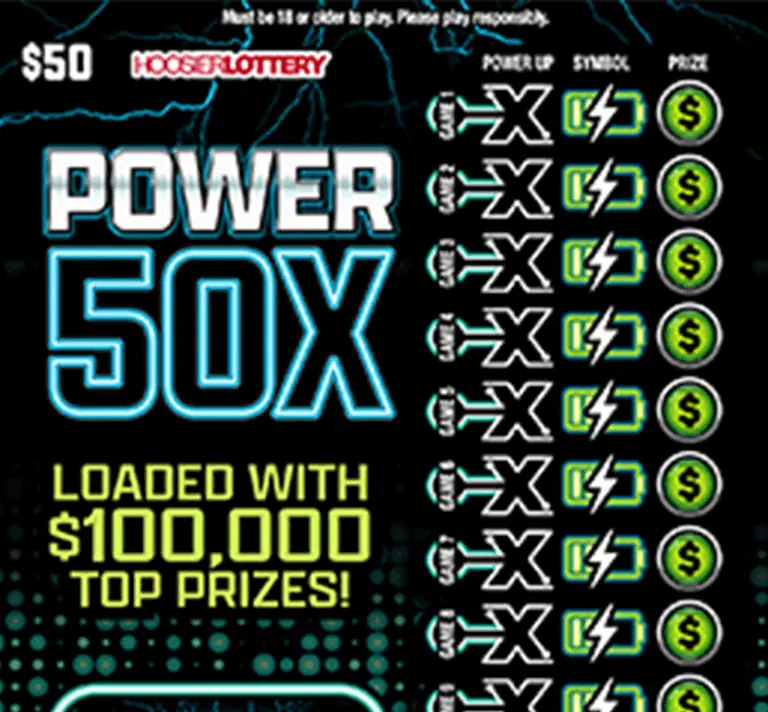 Power 50X $50 Indiana scratch-off ticket