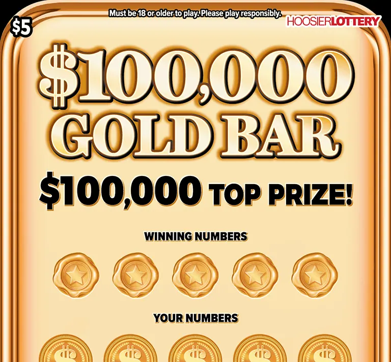 $100,000 Gold Bar $5 Indiana scratch-off ticket