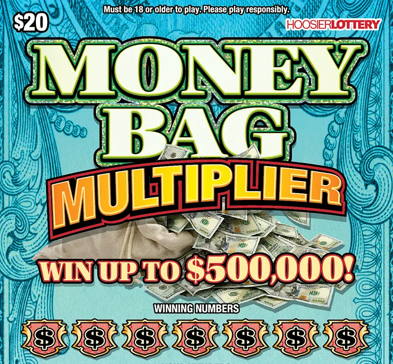 Money Bag Multiplier $20 Indiana scratch-off ticket