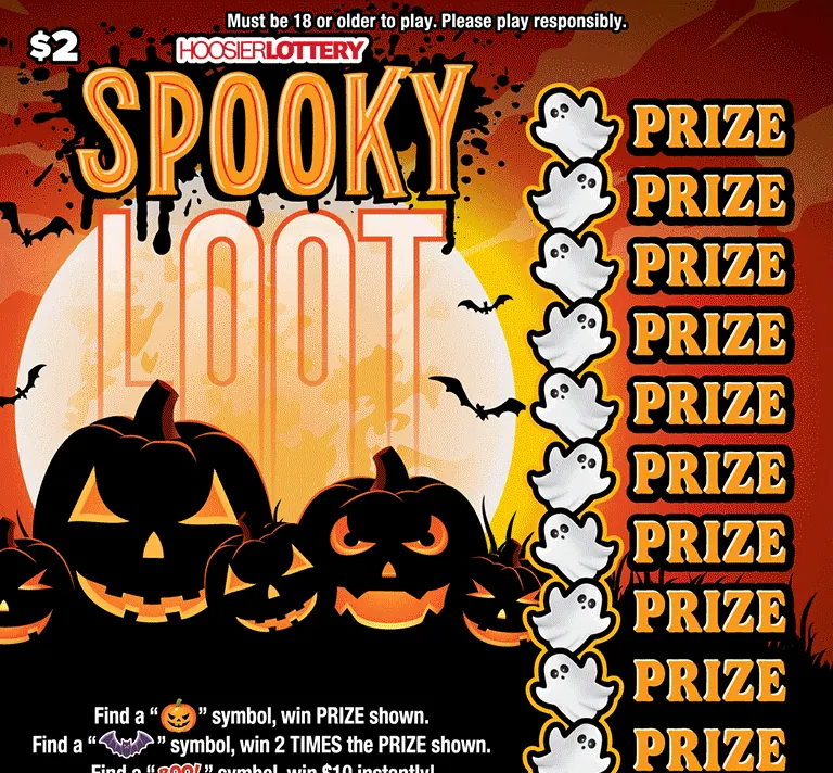 Spooky Loot $2 Indiana scratch-off ticket