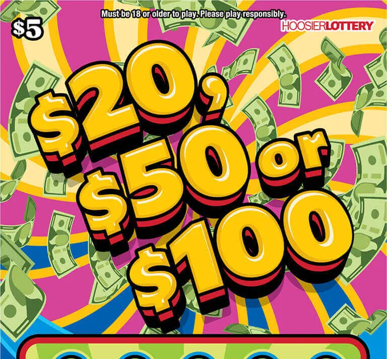 $20, $50 Or $100 $5 Indiana scratch-off ticket