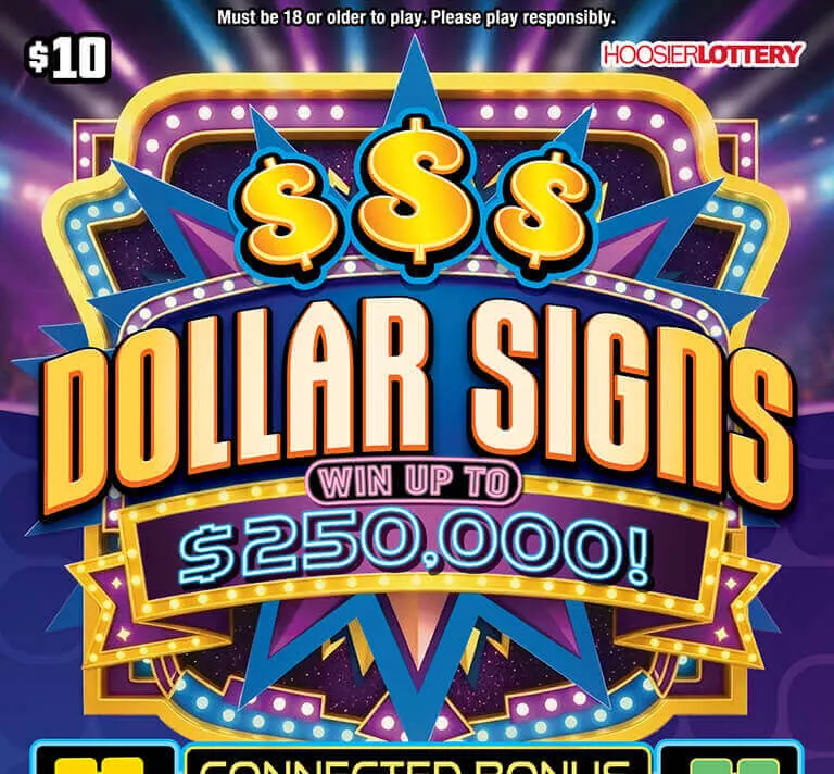 Dollar Signs $10 Indiana scratch-off ticket