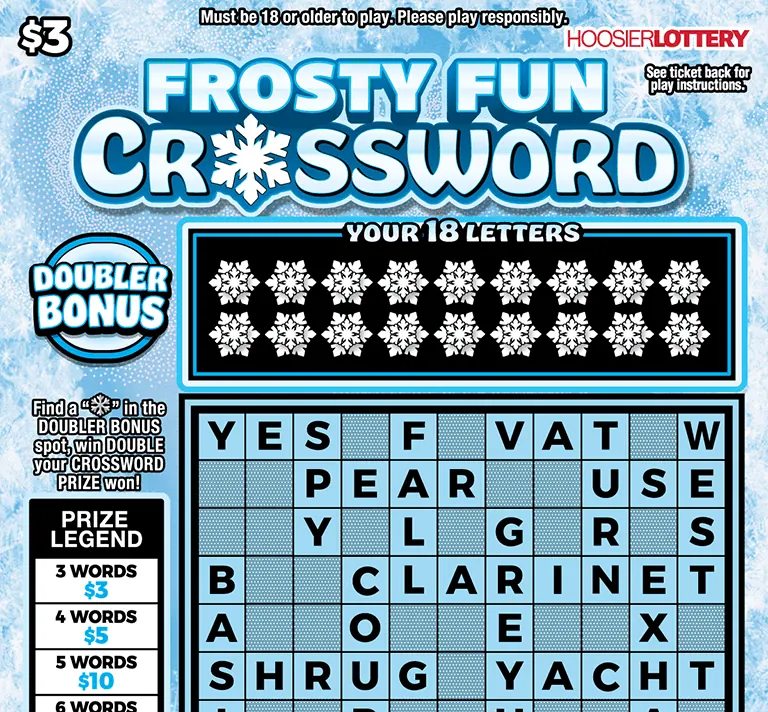 Frosty Fun Crossword $3 Indiana scratch-off ticket