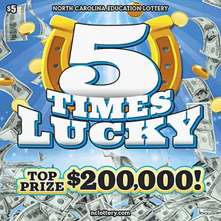 5 Times Lucky $5 North Carolina scratch-off ticket