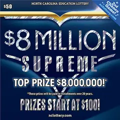 $8 Million Supreme $50 scratch-off ticket (image: North Carolina Lottery)