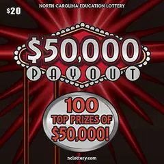 $50,000 Payout $20 scratch-off ticket