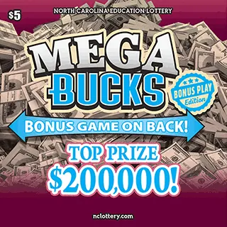 MEGA BUCKS $5 North Carolina scratch-off ticket