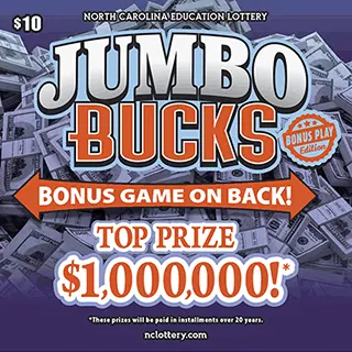JUMBO BUCKS $10 North Carolina scratch-off ticket