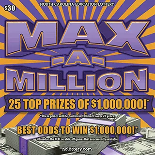 MAX-A-MILLION $30 North Carolina scratch-off ticket