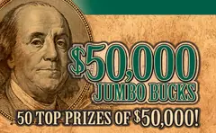 $50,000 Jumbo Bucks $10 scratch-off ticket