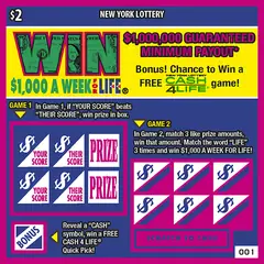 Win For Life $2 scratch-off ticket