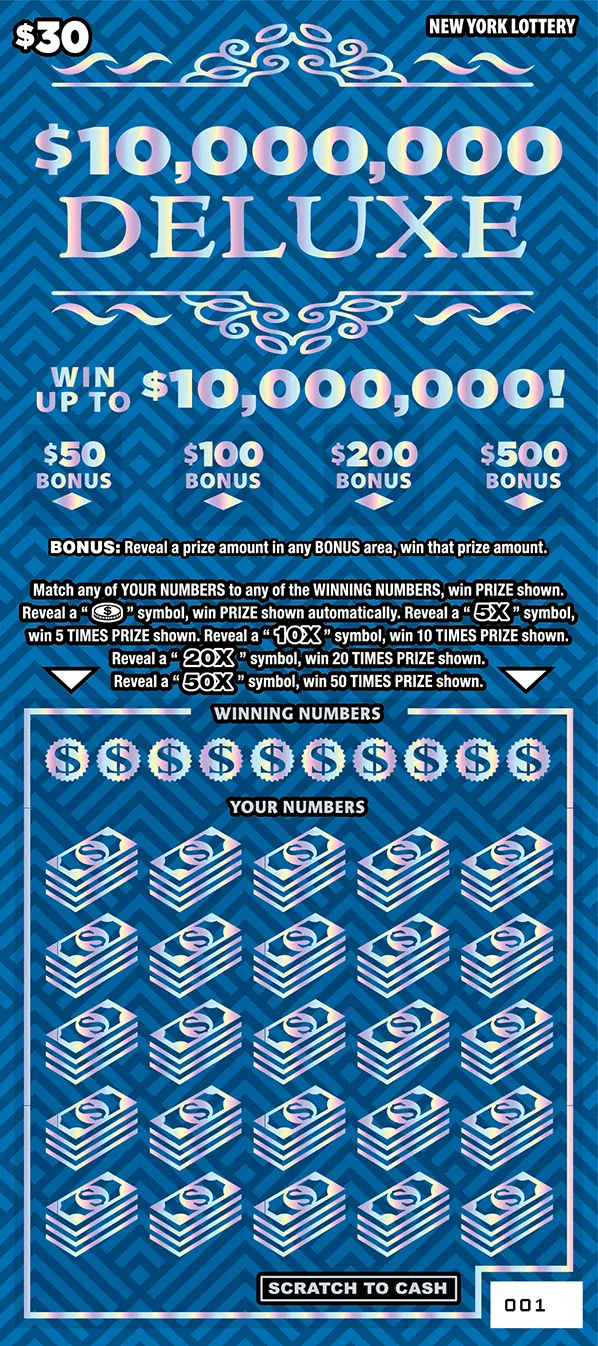 $10,000,000 Deluxe $30 New York scratch-off ticket