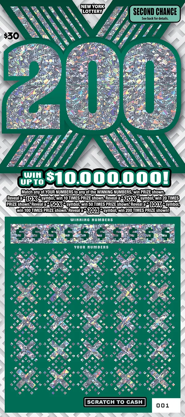 X Series: 200X $30 New York scratch-off ticket