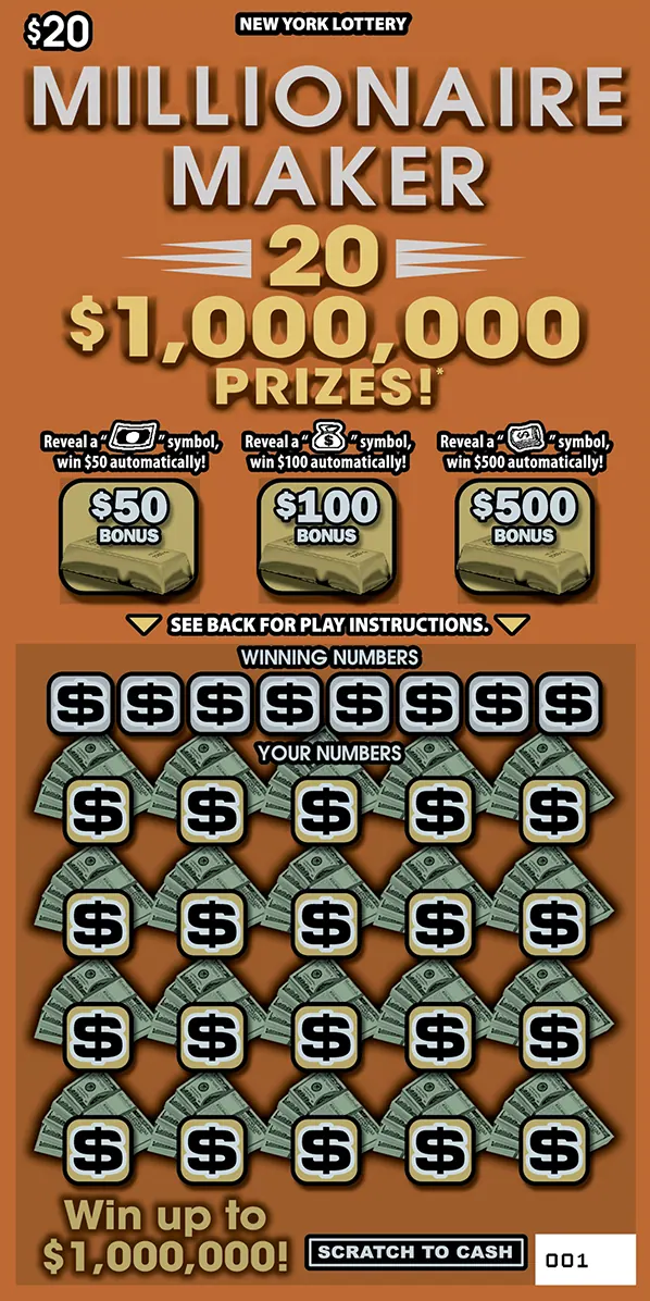Millionaire Maker $20 New York scratch-off ticket