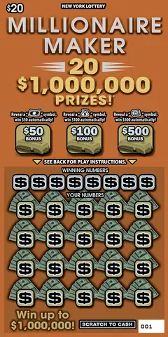 Millionaire Maker $20 scratch-off ticket