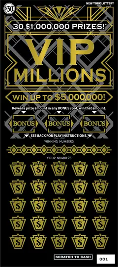 Vip Millions $30 scratch-off ticket