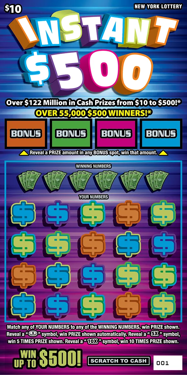 Instant $500 $10 New York scratch-off ticket