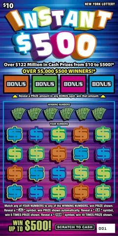 Instant $500 $10 scratch-off ticket
