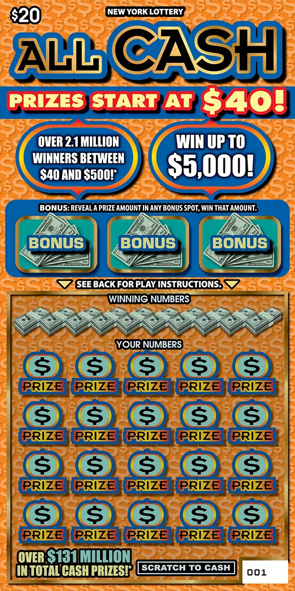 All Cash $20 New York scratch-off ticket