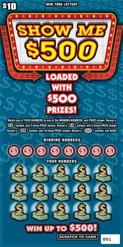Show Me $500 $10 scratch-off ticket