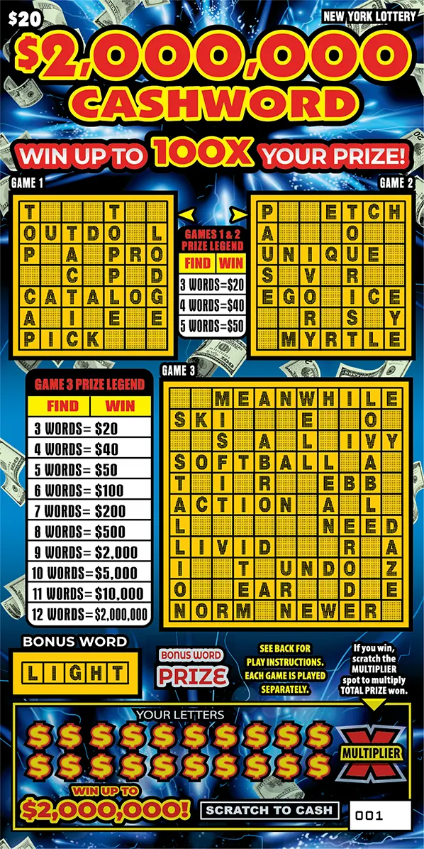$2,000,000 Cashword $20 New York scratch-off ticket