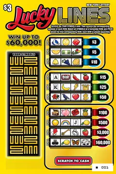 Lucky Lines $3 scratch-off ticket