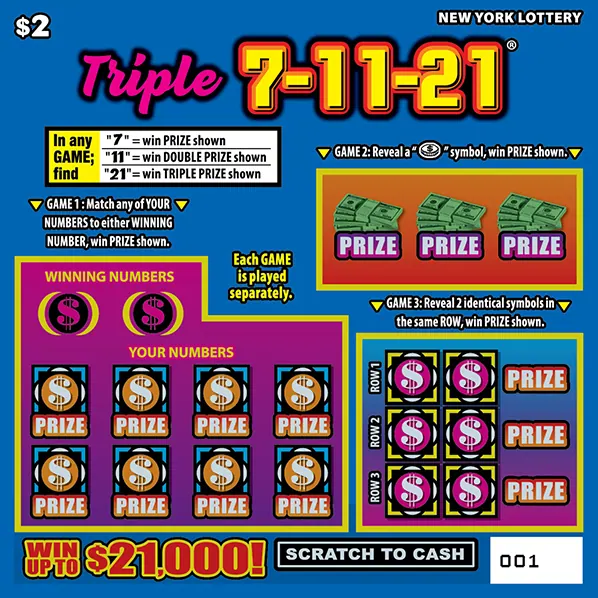 Triple 7-11-21 $2 New York scratch-off ticket