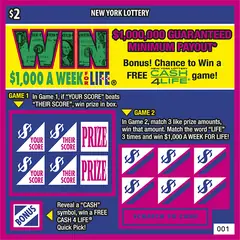 Win For Life $2 scratch-off ticket