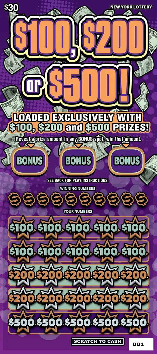 $100, $200 0R $500 $30 New York scratch-off ticket