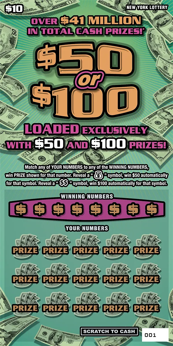 $50 Or $100 $10 New York scratch-off ticket