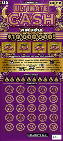 Ultimate Cash $30 scratch-off ticket