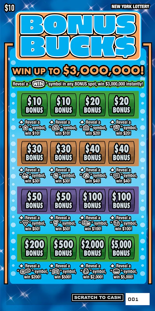 Bonus Bucks $10 New York scratch-off ticket