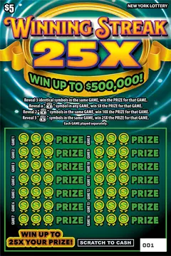 Winning Streak 25X $5 scratch-off ticket