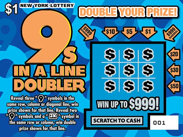 9S In A Line Doubler $1 New York scratch-off ticket