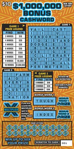 $1,000,000 Bonus Cashword $10 scratch-off ticket