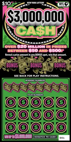 $3,000,000 Ca$H $10 scratch-off ticket