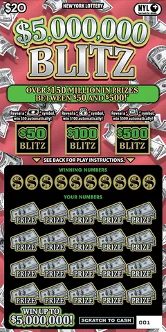 $5,000,000 Blitz $20 scratch-off ticket