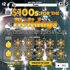 $100S For The Holidays $2 scratch-off ticket