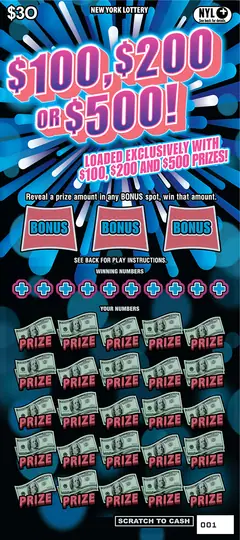 $100, $200 Or $500! $30 scratch-off ticket
